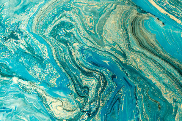 istock Aquamarine marbling texture. Creative background with abstract oil painted cracks, handmade surface. Liquid paint. 665750320