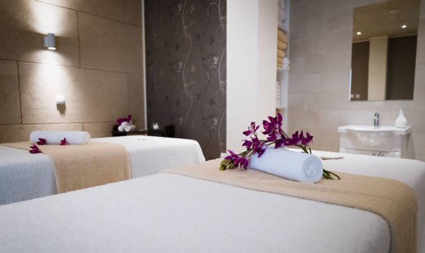istock Beautiful modern massage room in spa resort 665750374