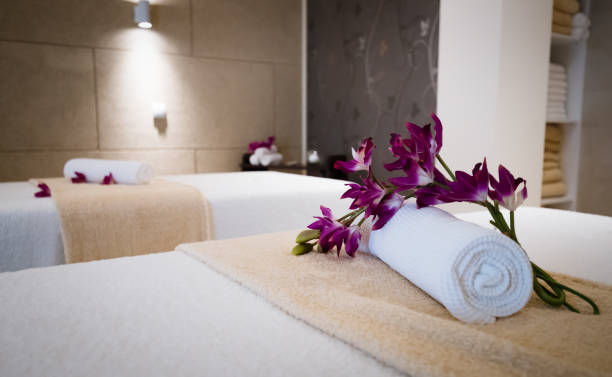 istock Beautiful modern massage room in spa resort 665750394