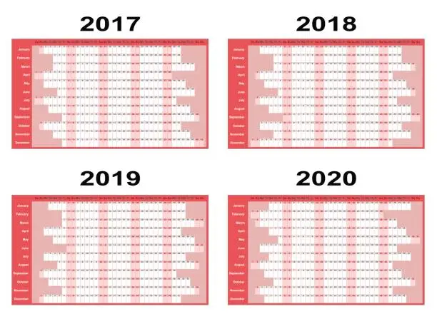 Vector illustration of Year Wall Planners 2017 Onwards