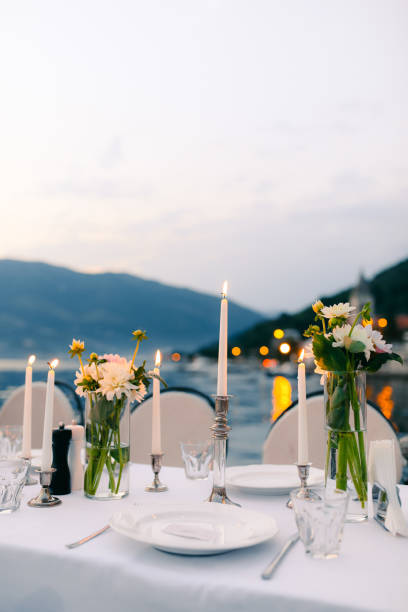 istock Plates at the wedding banquet. Table setting. Wedding decoration 665771196