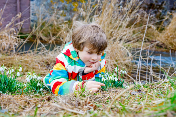 Little Boy Smelling The Roses