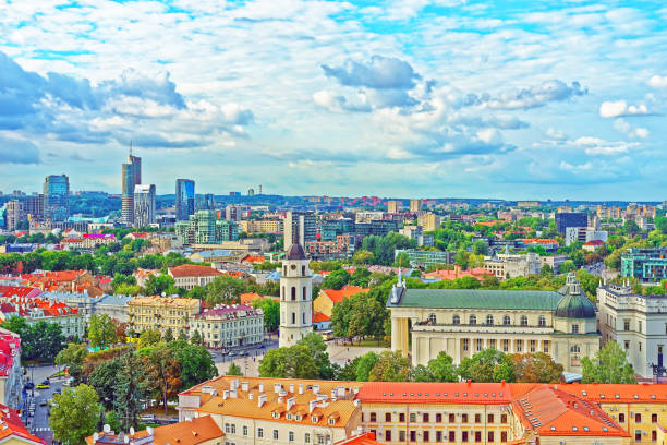 istock Rooftops of Cathedral Square and Financial District in Vilnius 665772074