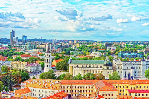 istock Rooftops of Cathedral Square and Financial District Vilnius 665772130