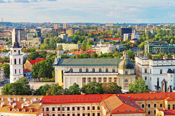 istock Rooftops view on Cathedral Square in old town Vilnius 665772180