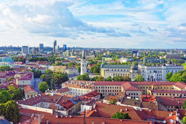 istock Rooftops to Cathedral Square and Financial District Vilnius 665772394