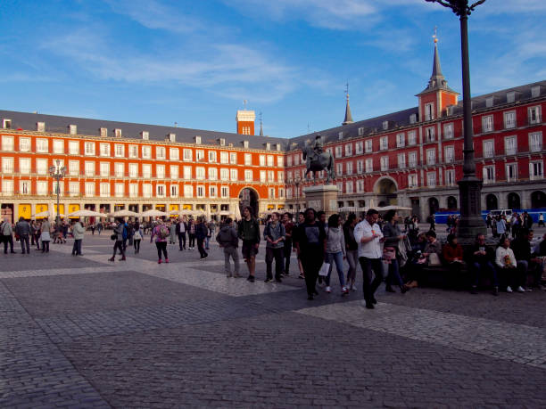 People walking in tha Plaza Mayor Madrid - Spain, March 29, 2017 People walking in the Plaza Mayor prince phillip stock pictures, royalty-free photos & images