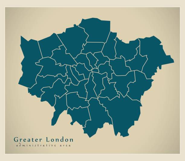 ilustrações, clipart, desenhos animados e ícones de moderno mapa - área administrativa da grande londres com distritos uk - greater london illustrations