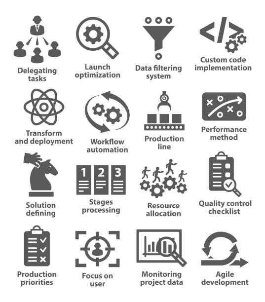 Product management icons Product management icons on white background customized data stock illustrations