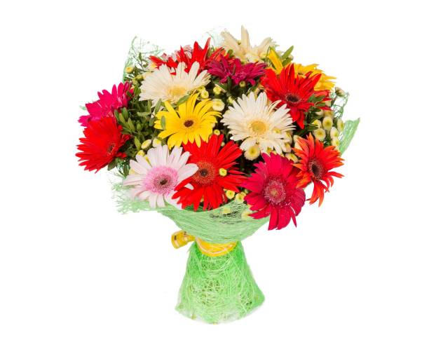istock Bouquet of flowers top view on white background 665820726