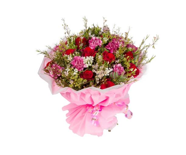 istock Bouquet of flowers top view on white background 665821062