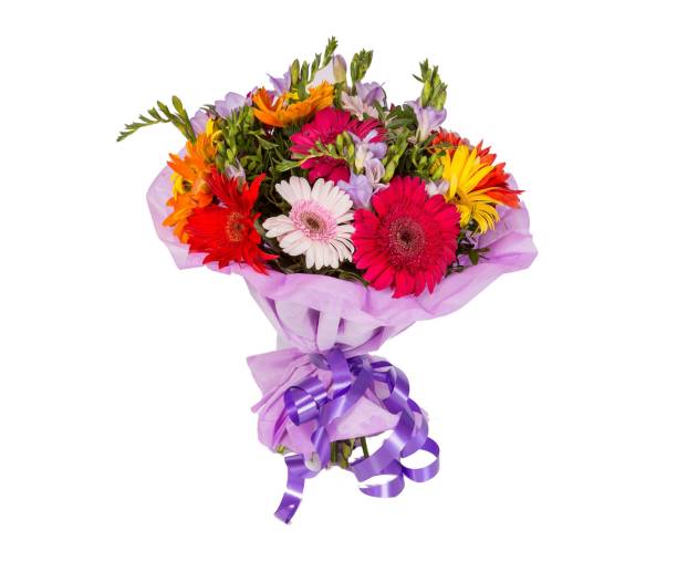 istock Bouquet of flowers top view on white background 665823498