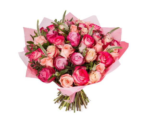 istock Bouquet of flowers top view on white background 665823648