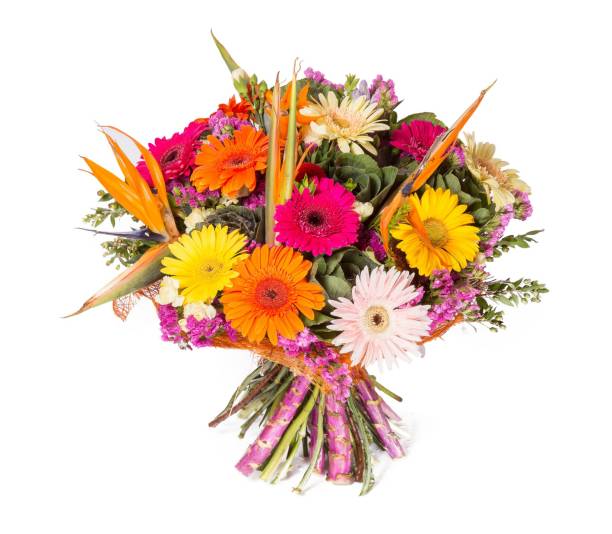 istock Bouquet of flowers top view on white background 665824506