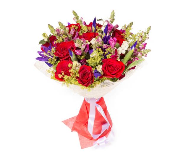 istock Bouquet of flowers top view on white background 665830420