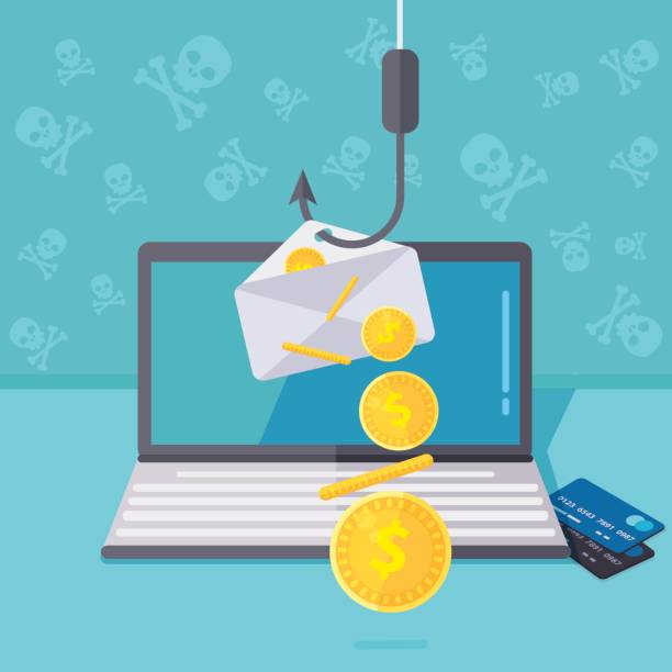 istock Phishing via internet vector illustration. Fishing by email spoofing or instant messaging. Hacking credit card or personal website. Cyber banking account attack. Online sucurity. 665837286