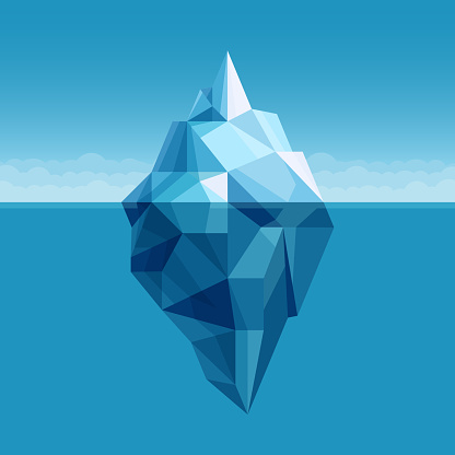 Ocean iceberg antarctic landscape vector background. Iceberg in cold water ocean or sea illustration