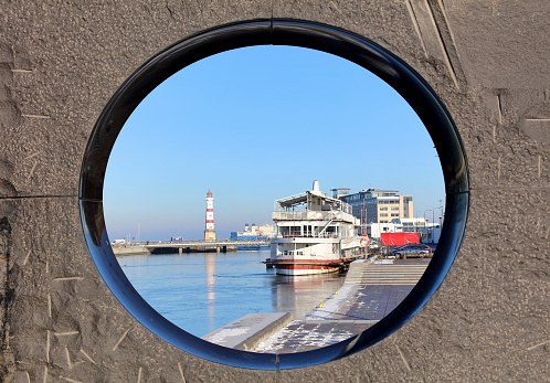 Sweden, Skane, Malmo, Lighthouse and cityscape