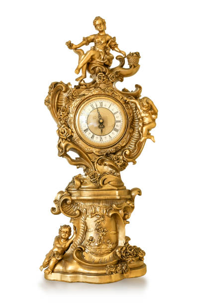 istock Vintage antique golden clock 665848344