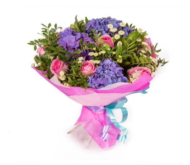 istock Bouquet of flowers top view on white background 665855456