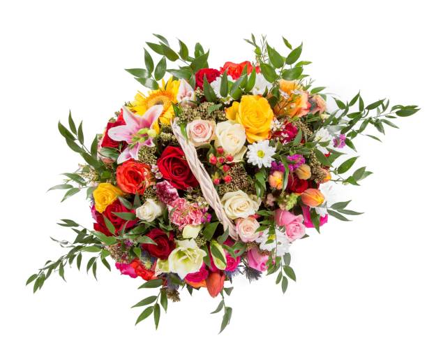 istock Bouquet of flowers top view on white background 665856480