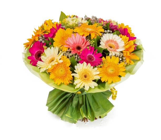 istock Bouquet of flowers top view on white background 665862200