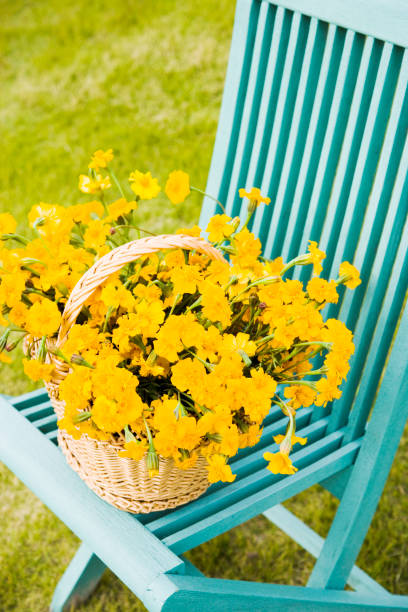 istock Chairs and flower basket 665870272