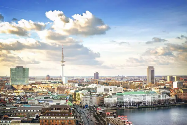 City center and Alster lake, with television tower in the background