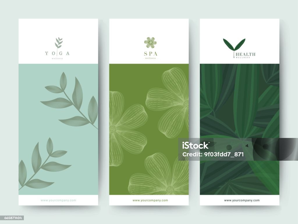 Branding Packaging Fiore sfondo natura, logo banner voucher, primavera estate tropicale, illustrazione vettoriale - arte vettoriale royalty-free di Stabilimento termale