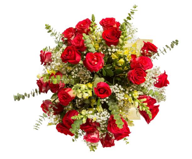 istock Bouquet of flowers top view on white background 665871406