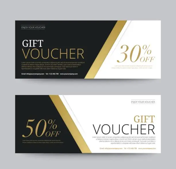 Vector illustration of Gift Voucher Template Promotion Sale discount, Gold background, vector illustration