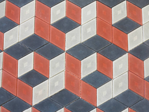 istock Abstract geometrical brick stone pavement black and red pattern 665890110