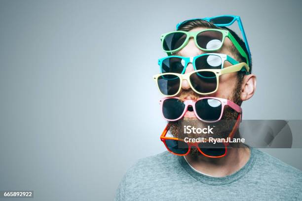 Colorful Sunglasses Portrait Stock Photo - Download Image Now - Variation, Sunglasses, Bizarre
