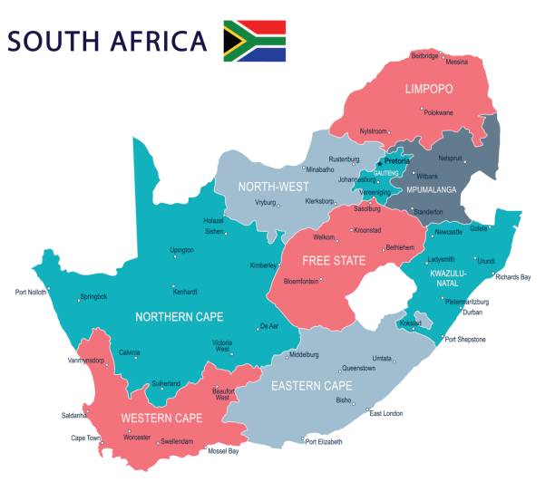 SOUTH AFRICA map WORK1 South Africa map and flag - highly detailed vector illustration zululand stock illustrations