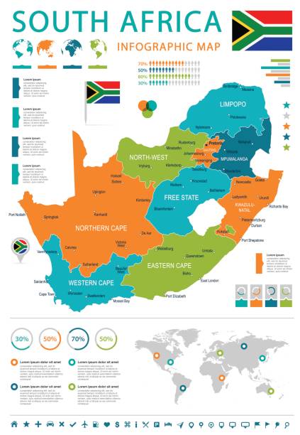 illustrazioni stock, clip art, cartoni animati e icone di tendenza di sudafrica - mappa e bandiera - illustrazione - pretoria