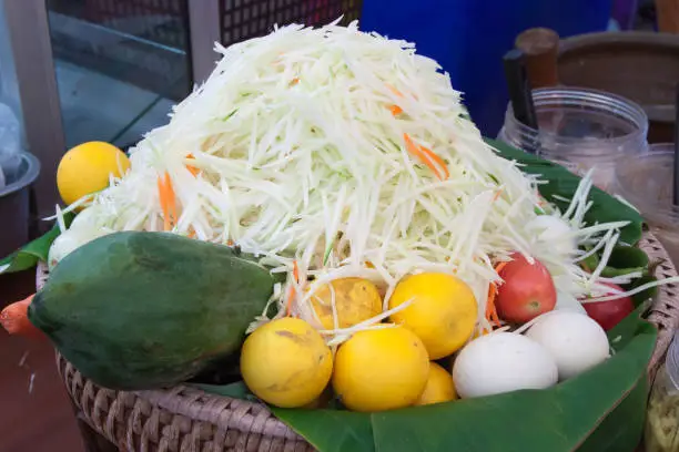 Photo of Background of raw food for make papaya salad somtam