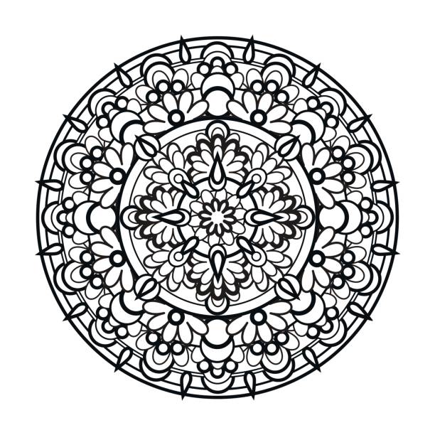 ilustrações, clipart, desenhos animados e ícones de contorno, monocromático mandala. étnica, religiosa elemento de design. pintura anti-para adultos - henna tattoo