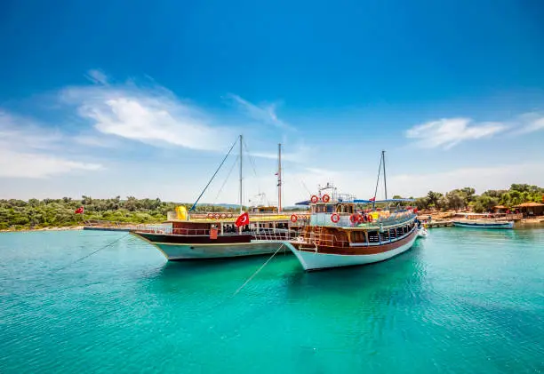 People are visiting Sedir Island in Marmaris. Sedir Island is populer tourist attraction in the Turkey.