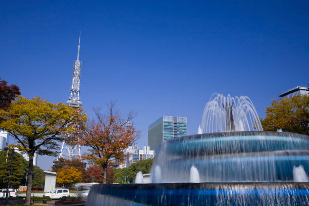 istock Nagoya television tower and a fountain 665940788