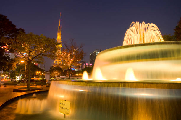 istock Nagoya television tower and a fountain 665941046