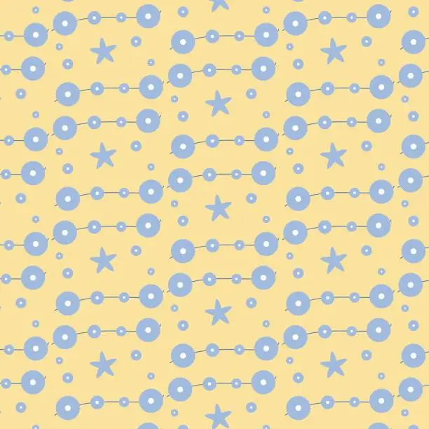 Vector illustration of soft blue circle beaded and star pattern background