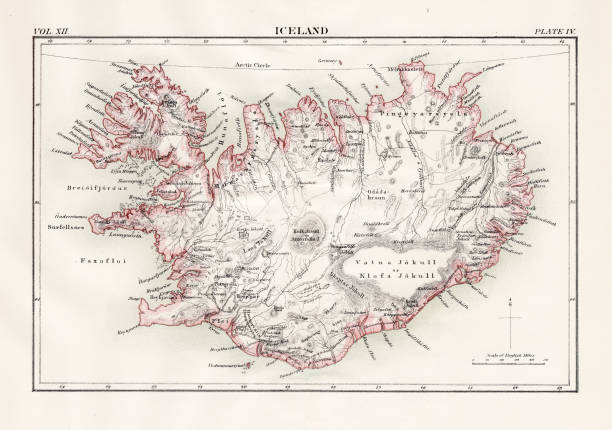 아이슬란드 지도 1881 - iceland stock illustrations