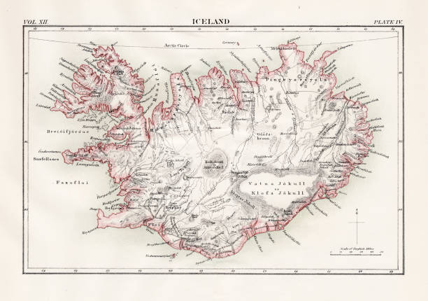 mapa islandii 1881 - iceland stock illustrations