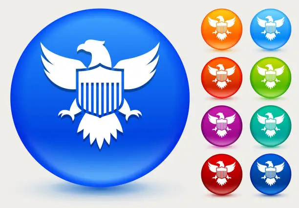 Vector illustration of American Eagle and Shield Icon on Shiny Color Circle Buttons