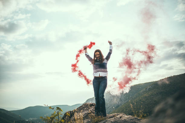 istock Girl having fun on mountain 665984684
