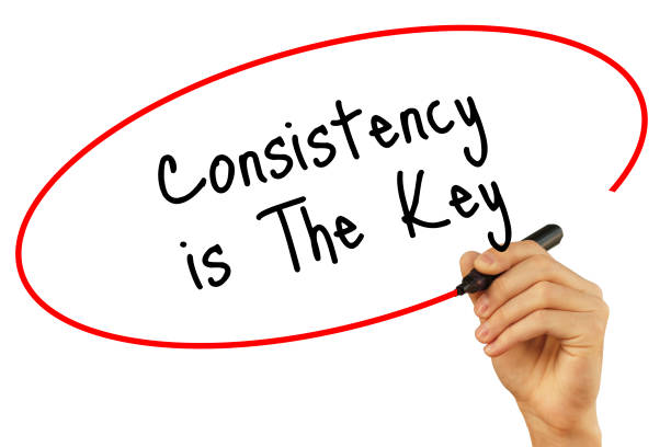 istock Man Hand writing Consistency is The Key with black marker on visual screen. Isolated on white background. Business, technology, internet concept. Stock Photo 665985172