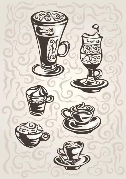 Vector illustration of set of coffee cups