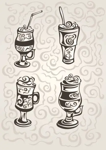 Vector illustration of set of coffee cups