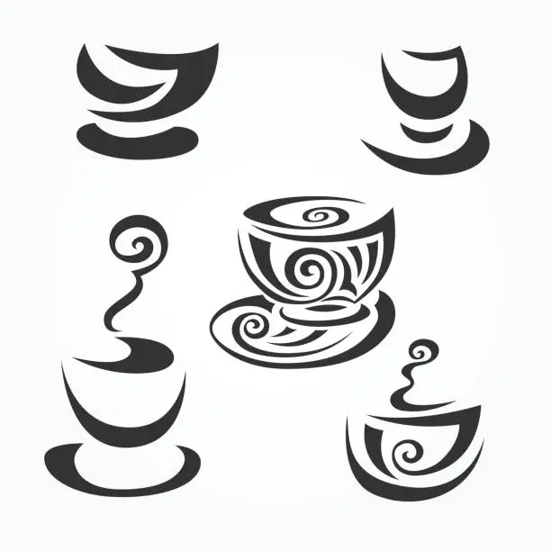 Vector illustration of set of stylized cups