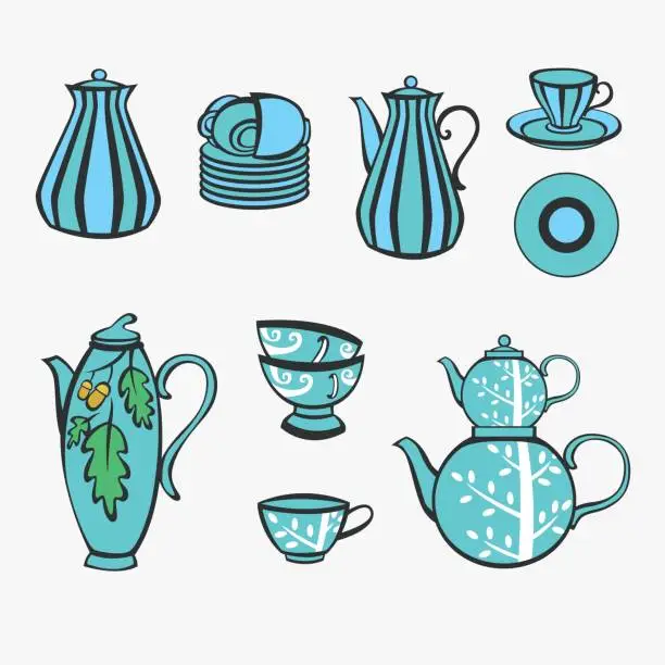 Vector illustration of set of dishes
